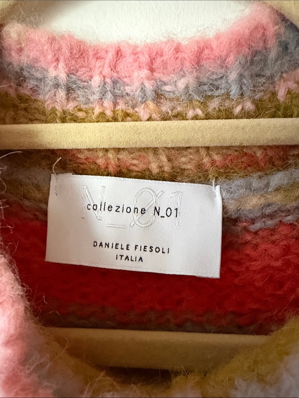Daniele Fiesoli Italia Collezione N.01 Alpaca Wool Pink Red Green Sweater Vest S - Picture 5 of 8